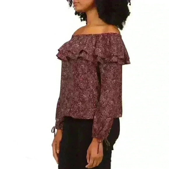 NEW! MICHAEL Michael Kors Women's L Ruffled Off-The-Shoulder Paisley Top NWT $88 - Picture 3 of 4